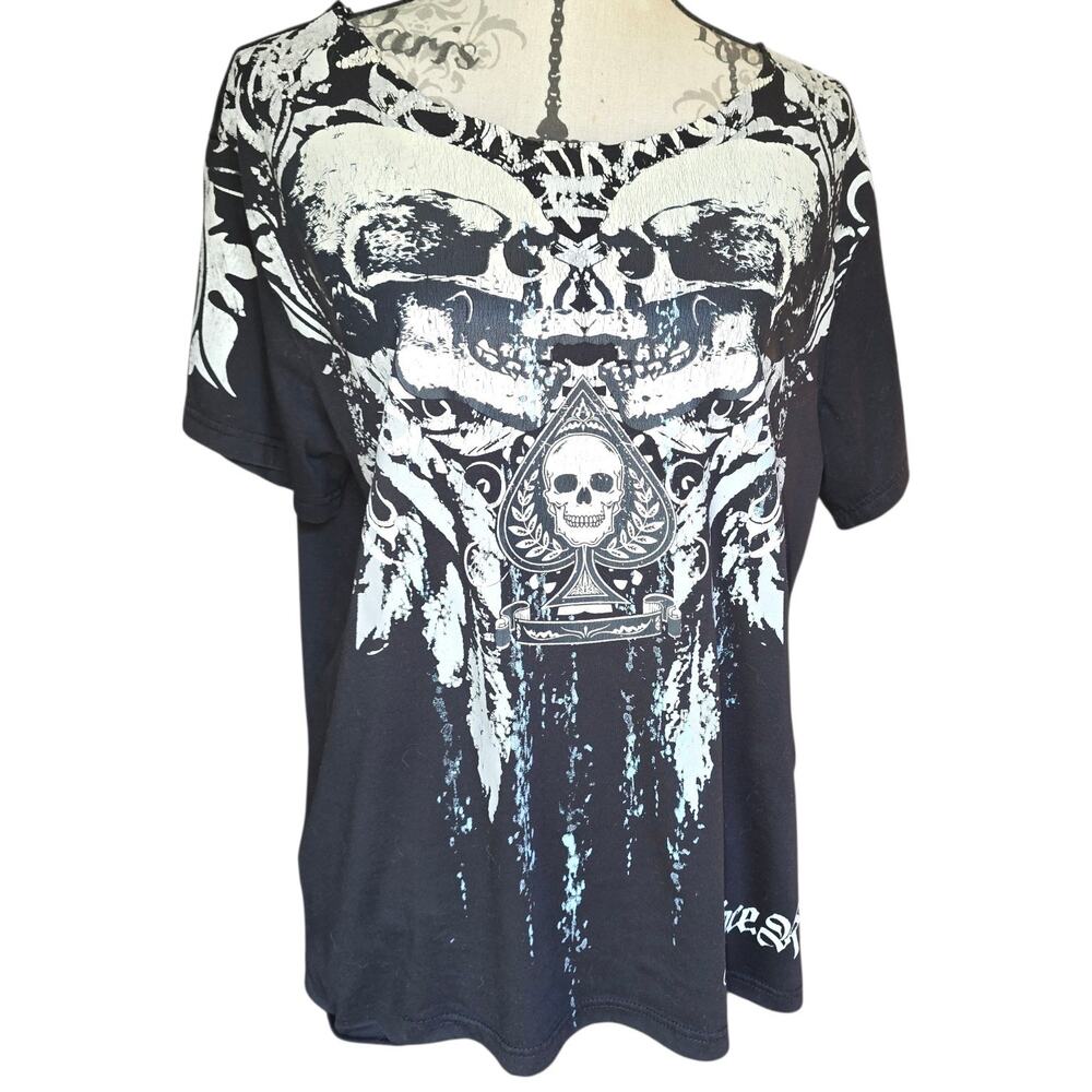 Y2k Grunge Goth Style Black Skull Shirt Size XL